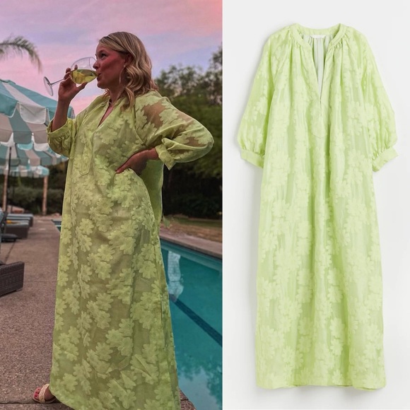 H&M Dresses & Skirts - H&M Jacquard Floral Midi Maxi Dress Lime Green